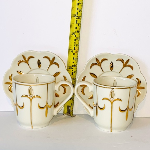 Partylite Tea for Two 5pc Votive Candle Holders Teapot Cups Saucers Ivory & Gold - Picture 14 of 15